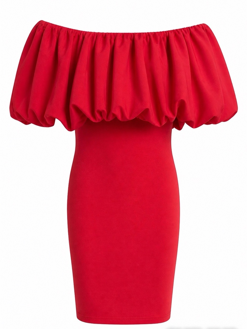ZARA Off The Shoulder Bubble Ruffle Cotton Mini Dress Hot Pink - Size S